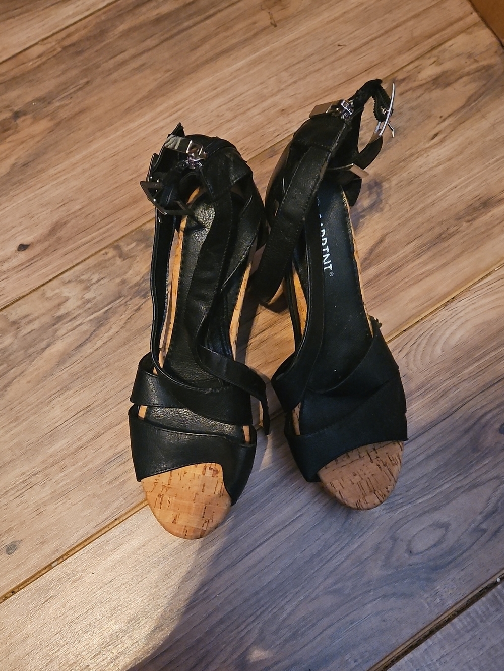 Black Cork Platform Wedge Sandals